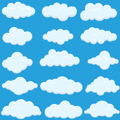 Clouds clipart vector set collection. Clouds clipart element set isolated on blue background
