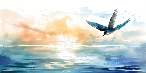 Obraz premium The bird is flying in a watercolor painting, representing the concept of World Migratory Bird Day. Generative AI