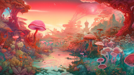 Obraz na płótnie Canvas an incredible landscape filled with life and lush nature. fantasy world. generative ai.