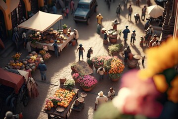 Beautiful street market. Generative AI.