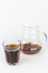 Coffee in a glass cup on a white background, isolate
