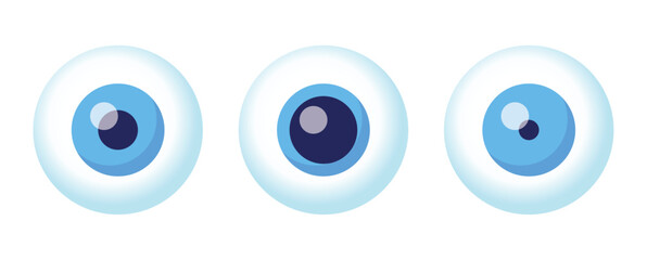 eyeball set blue color isolated on white, eye graphic blue for icon, eyeball illustration for clip art, eyesight symbol, eyeball cartoon for look view vision and see concept, vector
