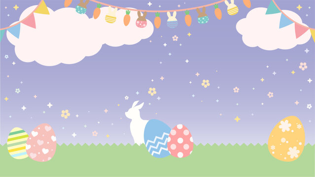 かわいいイースターのイラスト背景素材：紫 © 善哉るし子