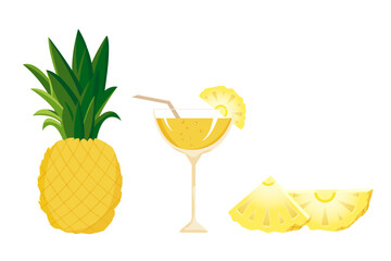 Fototapeta Tropical cocktail with pineapple illustration obraz