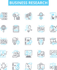 Business research vector line icons set. Business, Research, Analysis, Market, Study, Planning, Survey illustration outline concept symbols and signs