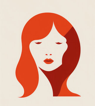 Stylized illustration of a woman head with red hair, isolated on white. Generative AI
