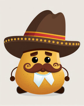 A potato dressed as a mariachi with a sombrero hat. Generative AI