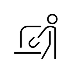 A person with purchases leaves the laptop vector icon. Online shopping. Display with bag symbol. Flat style design illustration. Suitable web design, app, template ui. White background. Vector EPS 10