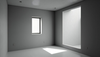 Blank white interior room background ,empty white walls corner and white wood floor contemporary. ai