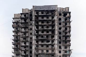 destroyed and burned houses in the city Russia Ukraine war