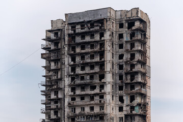 destroyed and burned houses in the city Russia Ukraine war