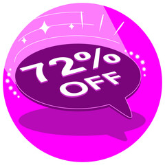 Sale tag 72% seventy two percent off in 3D, vector illustration, balloon shape, art.