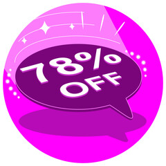 Sale tag 78% seventy eight percent off in 3D, vector illustration, balloon shape, art.