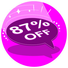 Sale tag 87% eighty seven percent off in 3D, vector illustration, balloon shape, art.