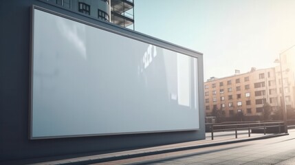 Mockup of an empty, blank billboard horizontal poster on the side of a building. Generative AI.