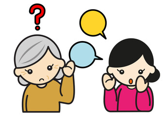 耳が遠いおばあさんと話しかける女性