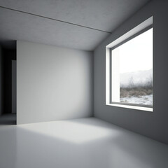 Blank white interior room background ,empty white walls corner and white wood floor contemporary. ai