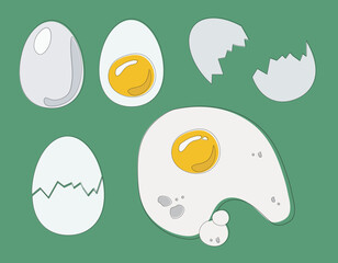 Set of vector eggs.Scrambled eggs. Vector omelette. Breakfast. Broken egg