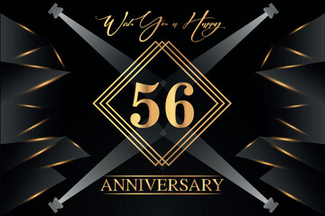 56 year anniversary celebration luxury golden color logo design with elegance gold line and number on black background