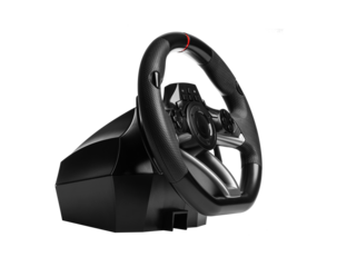 Steering play wheel isolated. Racing wheel for computer driving simulator isolated on transparent or white background.