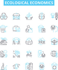 Ecological economics vector line icons set. Ecology, Economics, Sustainability, Natural, Environment, Resource, Social illustration outline concept symbols and signs