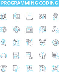 Programming coding vector line icons set. programming, coding, scripting, coding language, coding skills, coding algorithms, coding structure illustration outline concept symbols and signs