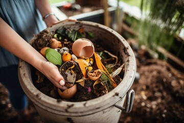 From Waste to Wonder: Transforming Kitchen Scraps into Nutrient-Rich Soil. Generative AI - obrazy, fototapety, plakaty