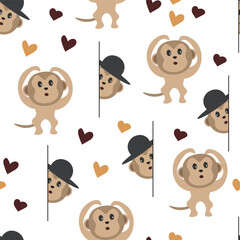A cartoon monkey with a hat seamless pattern