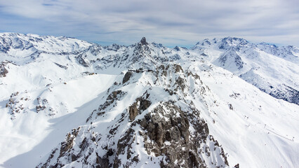 Aerial view of the snowy Dent de Burgin (