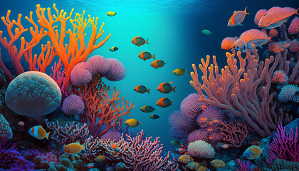 coral reef with fishes generative ai