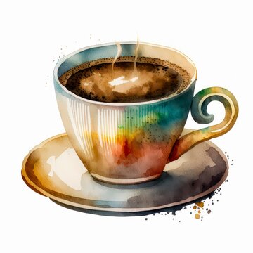 Cup of coffee. Watercolor illustration. Generative AI.