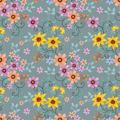 Colorful hand draw flowers seamless pattern. Can be used for fabric textile wallpaper.
