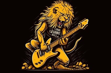Fototapeta premium Lion Rock And Roll Musician Illustration Generative AI