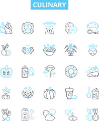 Fototapeta premium Culinary vector line icons set. Cooking, Baking, Chef, Cuisine, Recipe, Gourmet, Spices illustration outline concept symbols and signs