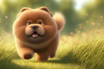 Cute Cartoon Chow Chow Running through a Meadow (Generative AI)	
