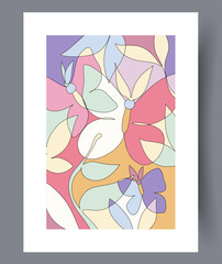 Animal butterflies spring mood wall art print. Printable minimal abstract butterflies poster. Wall artwork for interior design. Contemporary decorative background with mood.