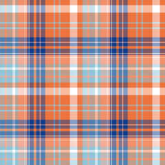 Seamless pattern in unusual light and dark blue and orange colors for plaid, fabric, textile, clothes, tablecloth and other things. Vector image.