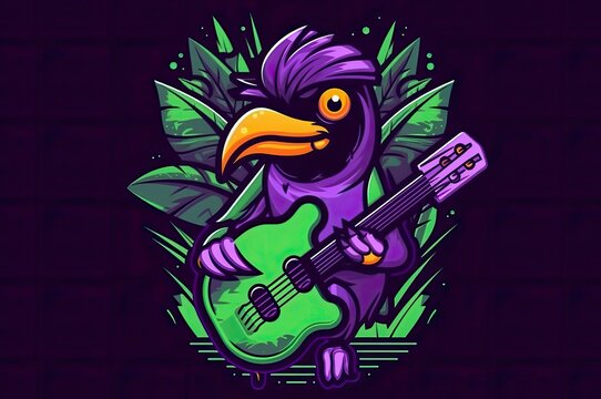 Toucan Rock Star Musician Illustration Generative AI