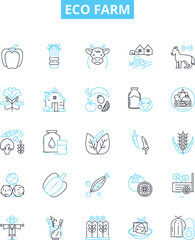 Eco farm vector line icons set. Ecofarm, Sustainable, Agriculture, Green, Organic, Natural, Crops illustration outline concept symbols and signs