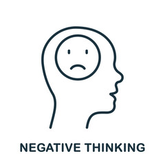 Negative Thinking Line Icon. Mental Disorder, Bad Mood Linear Pictogram. Pessimism, Frustration Symbol. Unhappy Pessimistic Sad Person Outline Sign. Editable Stroke. Isolated Vector Illustration
