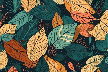 Seamless pattern with abstract leaves. , Generative AI