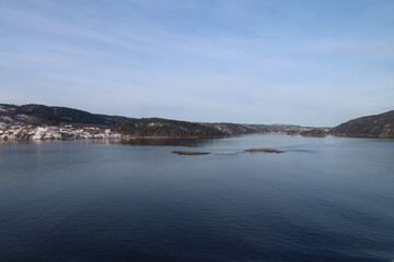 Fototapeta na wymiar Oslo Fjord panoramic view from ship