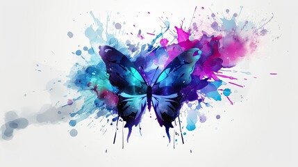 Abstract flying butterfly with blue, purple and cyan blots,  generative ai