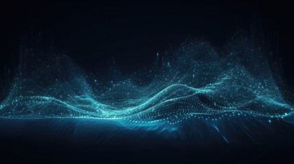 Blue digital particles wave flow, Digital cyberspace abstract background, generative ai