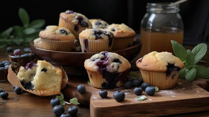 Fototapeta na wymiar Blueberry muffins, generative ai