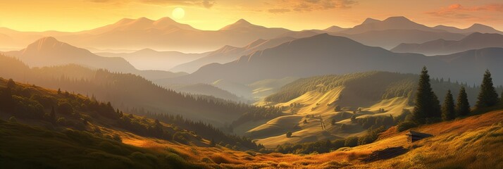 Mountain landscape at sunset, generative ai