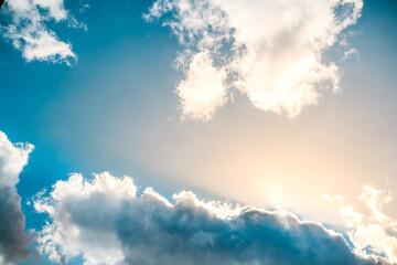Naklejka na ściany i meble blue sky with clouds and sun