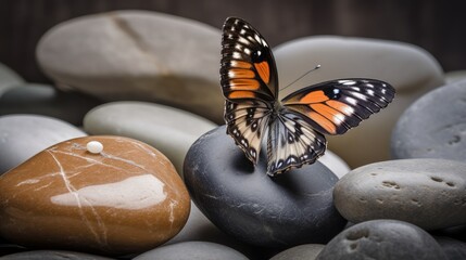 Fototapeta na wymiar Zen rocks with butterfly, generative ai