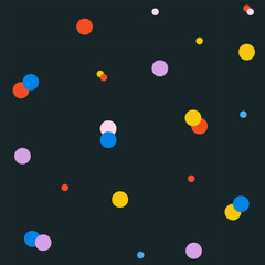 Vector seamless pattern with colorful dots on a white background. Repetitive elements. Childrens illustration for design, textile, wrapping paper. Vector stock illustration.