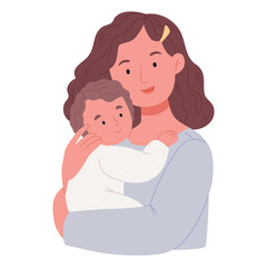 Mom hugs her baby.Mother's day.Flat.Hand drawn style.